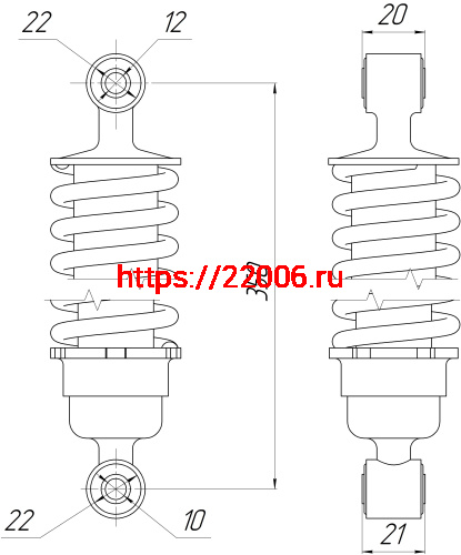 Амортизатор Alpha зад. хром (L-350,D1-22,d1-12, Н1-20, D2-22,d2-10, Н2-21) ДОРОГОЙ (длинный стакан) фото 2 Амортизатор Alpha зад. хром (L-350,D1-22,d1-12, Н1-20, D2-22,d2-10, Н2-21) ДОРОГОЙ (длинный стакан) фото 2