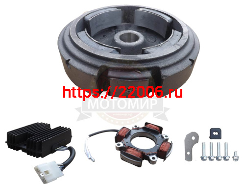 Комплект электрооборудования для 182F,188F,190F,192(18А, 214Вт, 12В, для РУЧ стартера, без венца) Комплект электрооборудования для 182F,188F,190F,192(18А, 214Вт, 12В, для РУЧ стартера, без венца)
