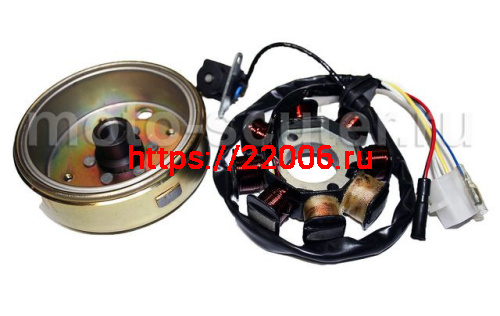 Магнето в сборе 139QMB 50сс 8 кат (ротор+статор) TMMP 2 индукц катушки) фишка 2 конт.+ 2 провода